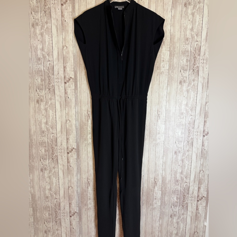 Vince Black Drawstring Waist Crew Neck Jumpsuit - Picture 2 of 7